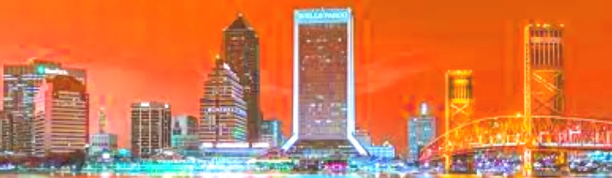 Distorted orange overlay of the downtown Jacksonville, Florida.