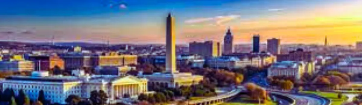 Distorted image of Washington DC with the Washington monument and capital building in the picture.