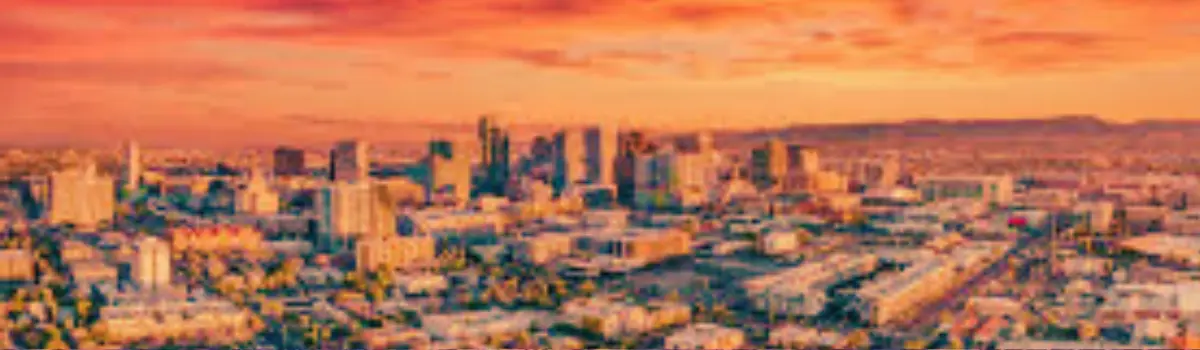 Distorted image of the Mesa, Arizona skyline at sunset.
