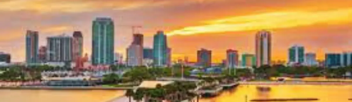 Distorted St. Petersburg skyline with orange hues.