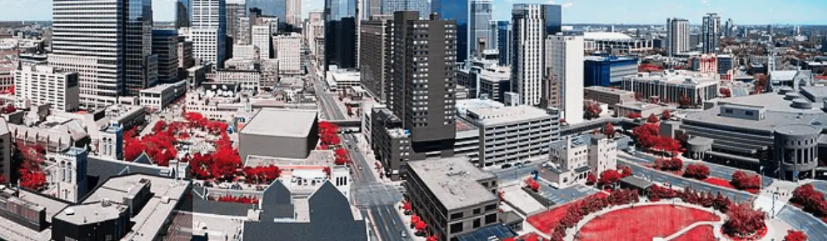 Distorted image of downtown Arlington, TX.